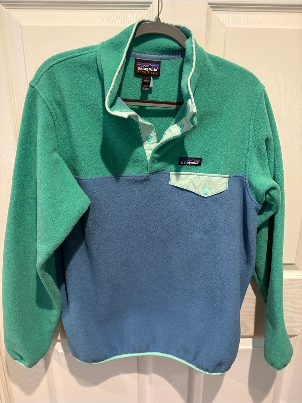 Patagonia Women's Two-Tone Fleece Pullover - Teal & Slate Blue